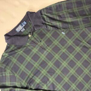 Polo Ralph Lauren Shirt Mens Large Long Sleeve Polo Green Blue Plaid Tartan Pony